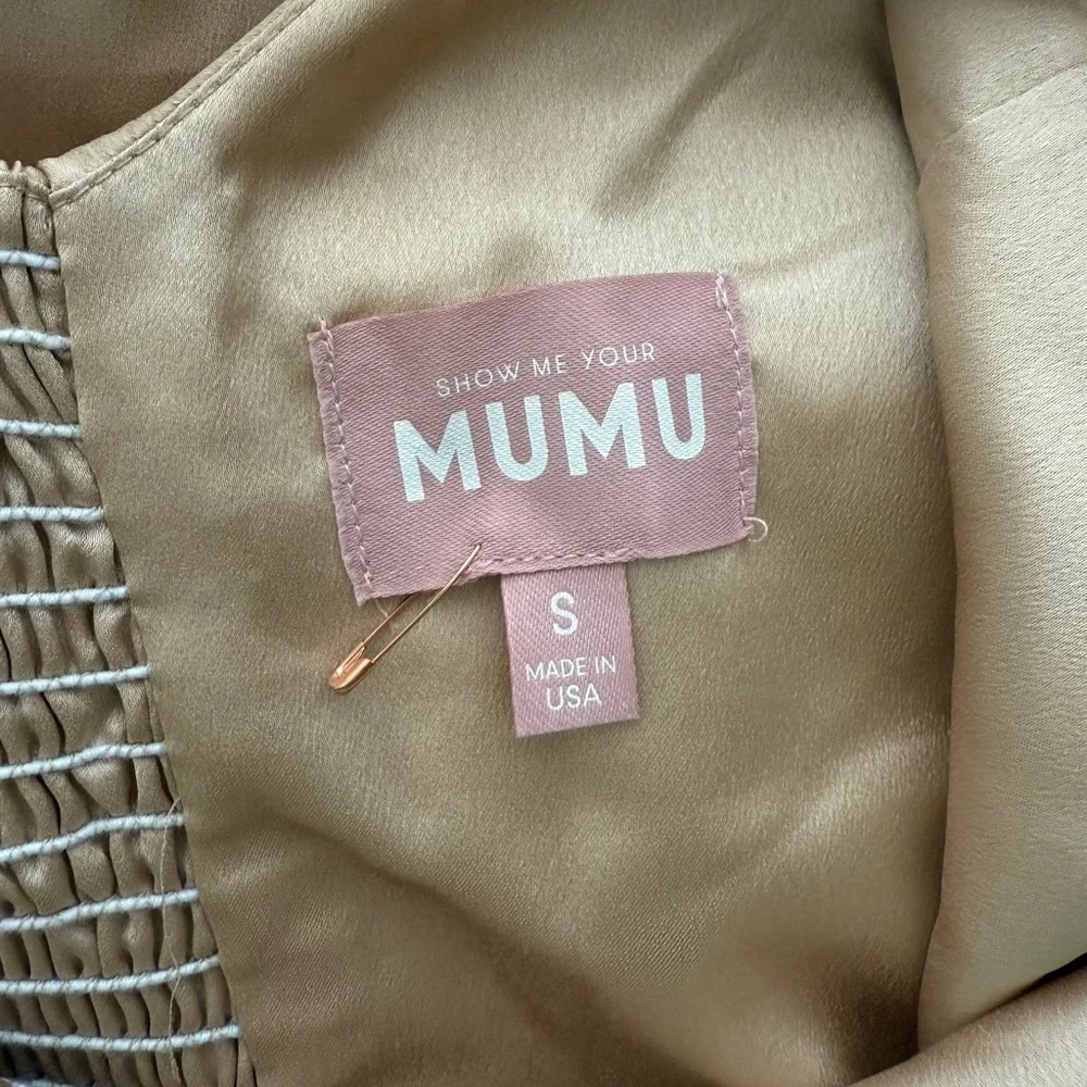 Show Me Your MuMu Alexis Midi Dress Small Champagne Luxe Satin - Picture 10 of 14
